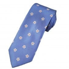 Tresanti Celeste Sky Blue With White & Pink Flower Pattern Men's Silk Tie