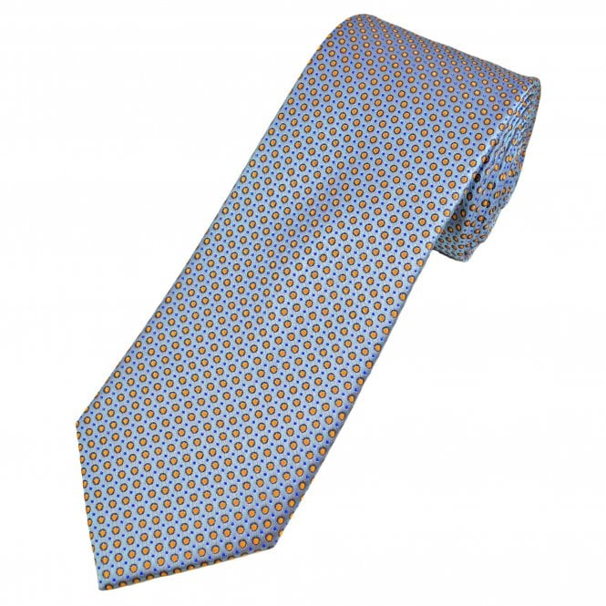 Tresanti Celeste Slate Blue, Orange, Royal Blue & Navy Circles & Dots Pattern Men's Silk Tie