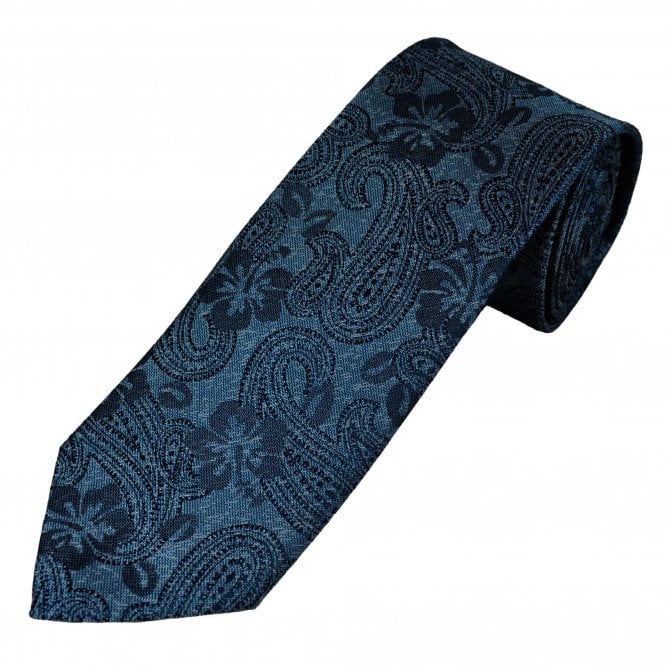 Tresanti Celeste Slate Blue Paisley & Flower Patterned Men's Silk Tie