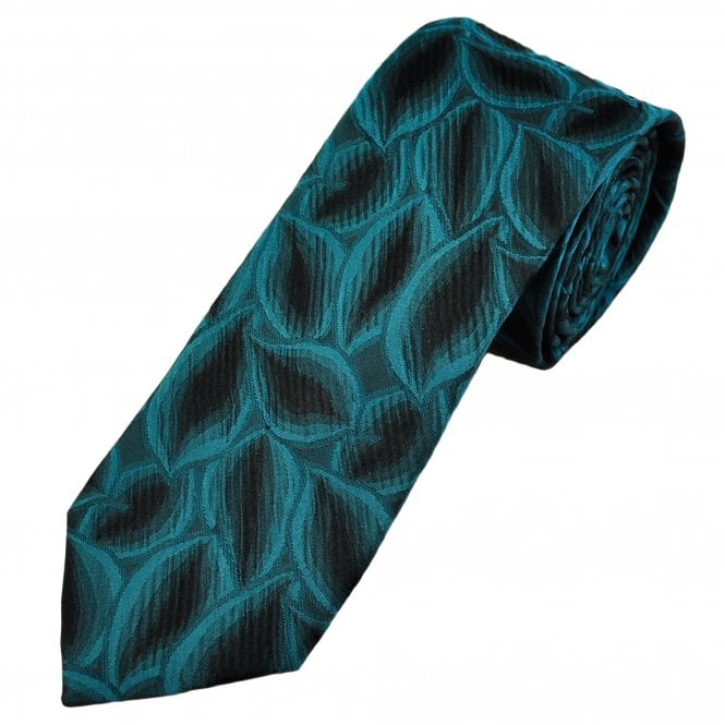 Tresanti Celeste Teal & Black Leaf Pattern Men's Silk Designer Tie