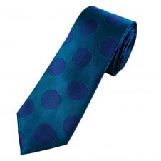 Tresanti Celeste Teal & Dark Royal Blue Spot Pattern Men's Silk Designer Tie