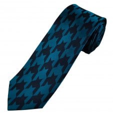 Tresanti Celeste Teal & Navy Blue Large Houndstooth Pattern Men's Silk Designer Tie
