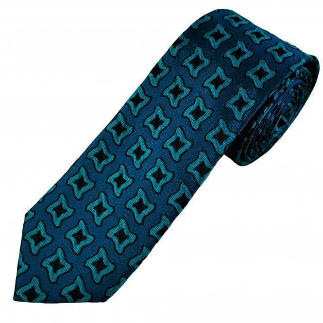Tresanti Celeste Teal, Turquoise & Black Pattern Men's Silk Tie