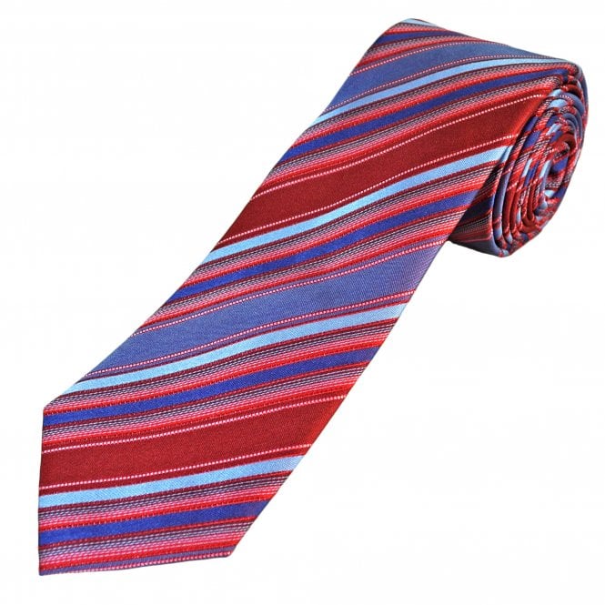 Tresanti Celeste Wine Red, Mid Blue, Light Blue & Pink Striped Men's Silk Designer Tie
