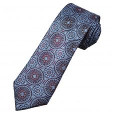 Tresanti Celeste Wine Red, Navy Blue & Light Blue Circle Pattern Men's Silk Tie