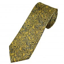 Tresanti Celeste Yellow & Navy Blue Paisley Patterned Men's Silk Tie