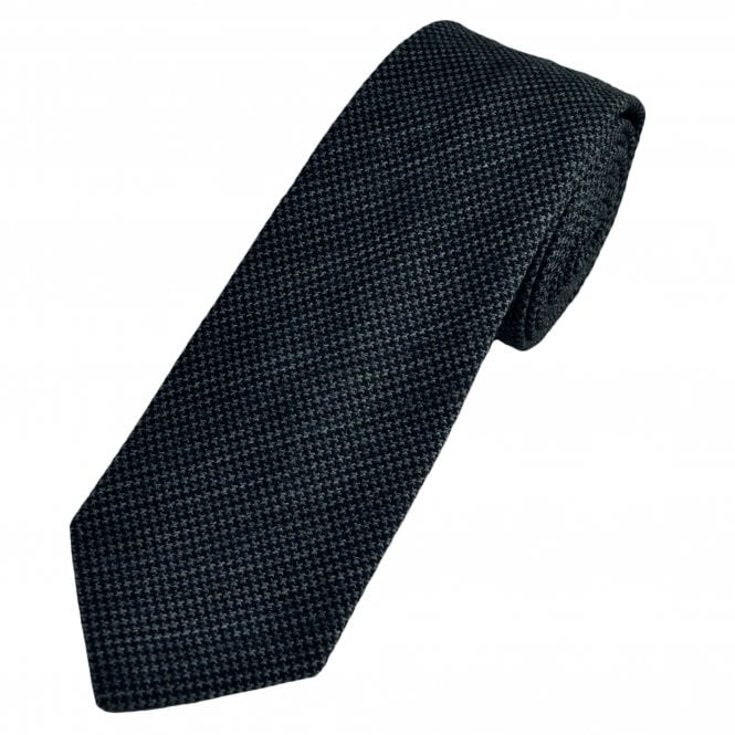Tresanti Charcoal Grey & Navy Blue Houndstooth Wool Blend Men's Designer Tie