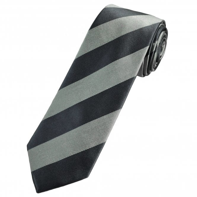 Tresanti Charcoal Grey & Silver Striped Men's Silk Designer Tie