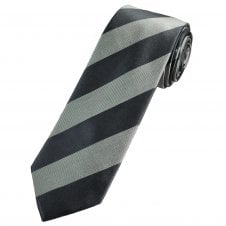 Tresanti Charcoal Grey & Silver Striped Men's Silk Designer Tie