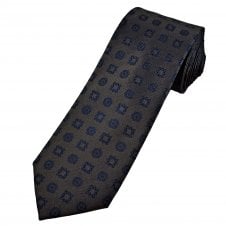 Tresanti Chocolate Brown & Navy Blue Patterned Men's Designer Silk Tie