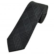 Tresanti Dark Grey & Black Check Pattern Wool Blend Men's Designer Tie