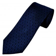 Tresanti Dark Royal Blue & Black Cube Pattern Men's Silk Designer Tie