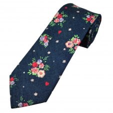 Tresanti Denim Blue, Pink. Lilac & White Flower Pattern Men's Cotton Tie