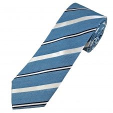 Tresanti Denim Blue, White & Navy Stripe Men's Tie Silk, Cotton Mix