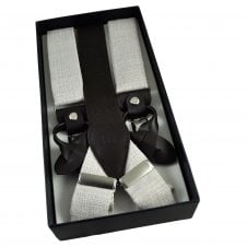 Tresanti Ecru Men's Trouser Braces - Dual 2-in-1 Brown Leather Ends and Silver Clips
