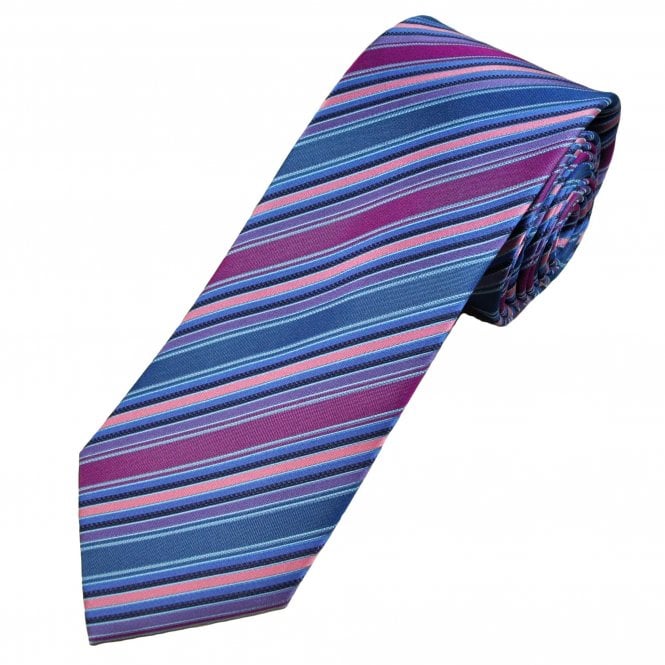 Tresanti Fuchsia Pink, Denim Blue, Baby Pink & Lavender Stripe Men's Silk Tie