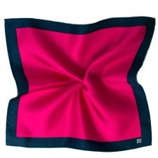 Tresanti Fuchsia Pink With Navy Blue Border Silk Pocket Square Handkerchief