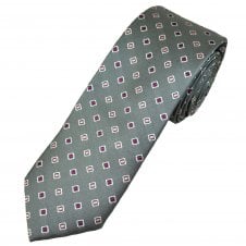 Tresanti Grey, Baby Pink, Fuchsia Pink & Silver Square Pattern Men's Silk Tie