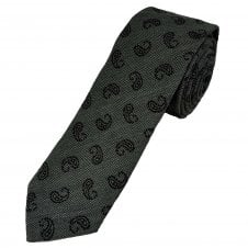 Tresanti Grey & Black Paisley Patterned Wool Blend Men's Tie