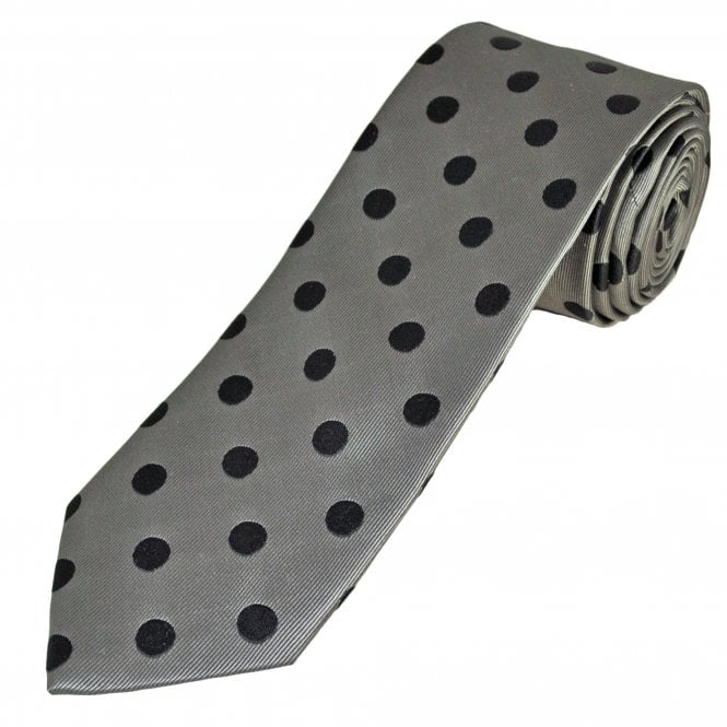 Tresanti Grey & Black Polka Dot Men's Silk Designer Tie