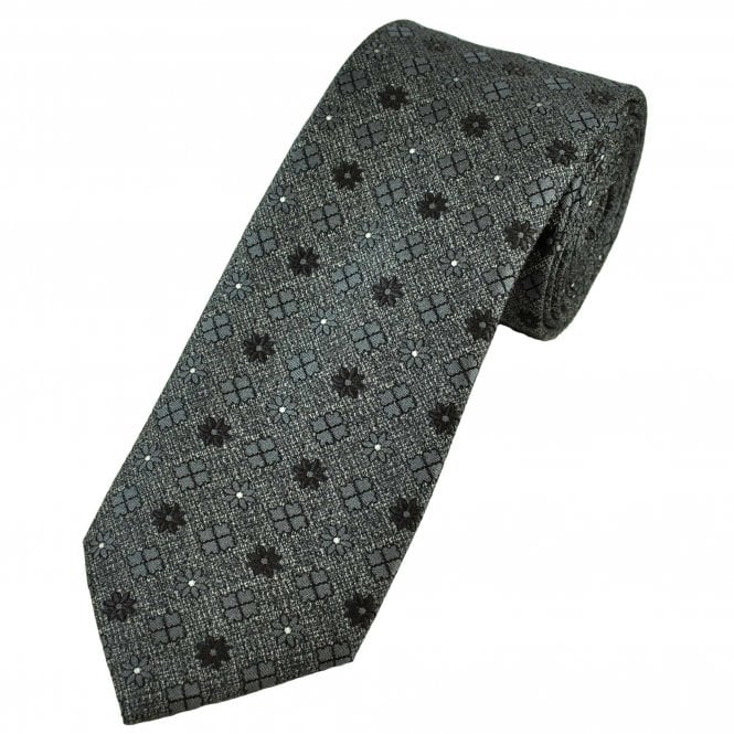 Tresanti Grey Flower Patterned Men's Silk Tie