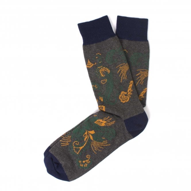 Tresanti Grey, Green & Mustard Yellow Pattern Combed Cotton Men's Socks