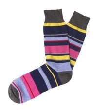Tresanti Grey, Yellow, Navy, Sky Blue, Red & Pink Stripe Combed Cotton Men's Socks
