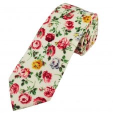 Tresanti Ivory, Red, Yellow & Grey Flower Patterned Men's Cotton Tie