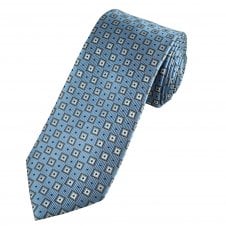 Tresanti Light Blue, Brown, Silver & Navy Square Patterned Men's Silk Designer Tie