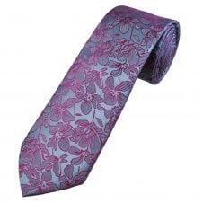 Tresanti Light Blue & Cerise Pink Flower Pattern Men's Silk Designer Tie