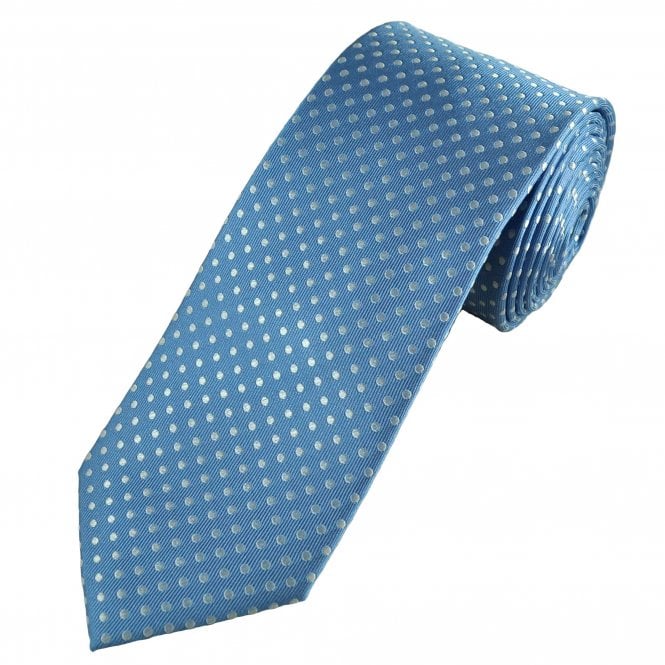 Tresanti Light Blue & Silver Polka Dot Men's Silk Designer Tie