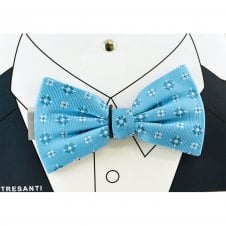 Tresanti Light Blue & White Flower Pattern Men's Silk Bow Tie