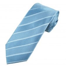 Tresanti Light Blue & White Striped Patterned Men's Silk Designer Tie