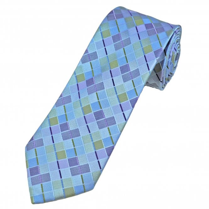 Tresanti Lilac, Purple, Olive Green, Blue & Silver Checked Men's Silk Tie