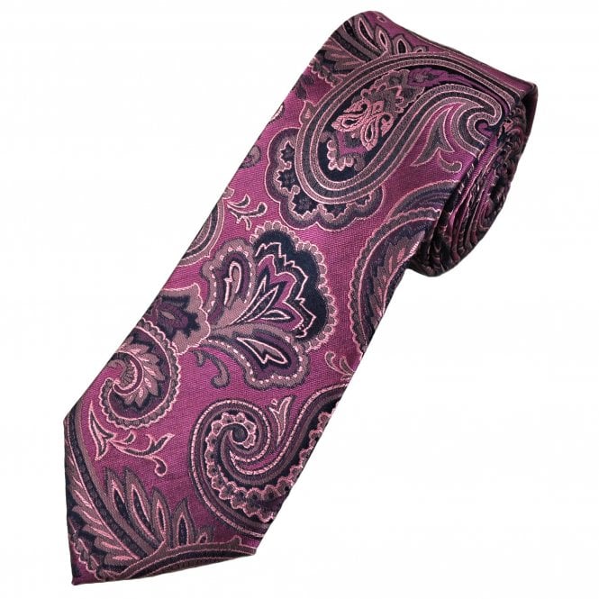 Tresanti Magenta, Baby Pink & Navy Blue Paisley Pattern Men's Silk Designer Tie