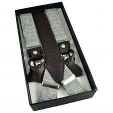 Tresanti Mid Grey Men's Trouser Braces - Dual 2-in-1 Brown Leather Ends and Silver Clips