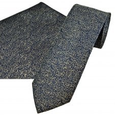 Tresanti Navy Blue & Beige Brown Floral Pattern Men's Designer Silk Tie & Pocket Square Handkerchief Set