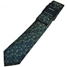 Tresanti Navy Blue, Beige & Green Patterned Men's Designer Silk Tie & Pocket Square Handkerchief Set