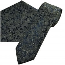 Tresanti Navy Blue & Beige Paisley Men's Silk Tie & Pocket Square Handkerchief Set