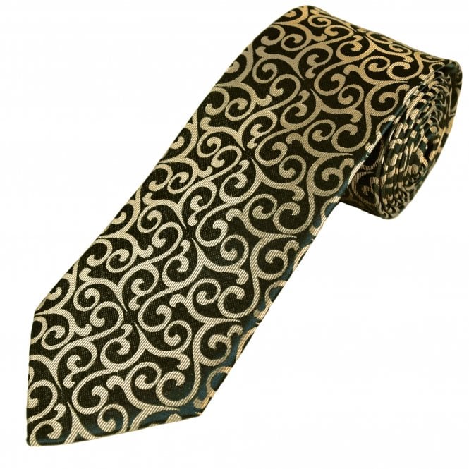 Tresanti Navy Blue & Beige Swirl Pattern Men's Silk Designer Tie