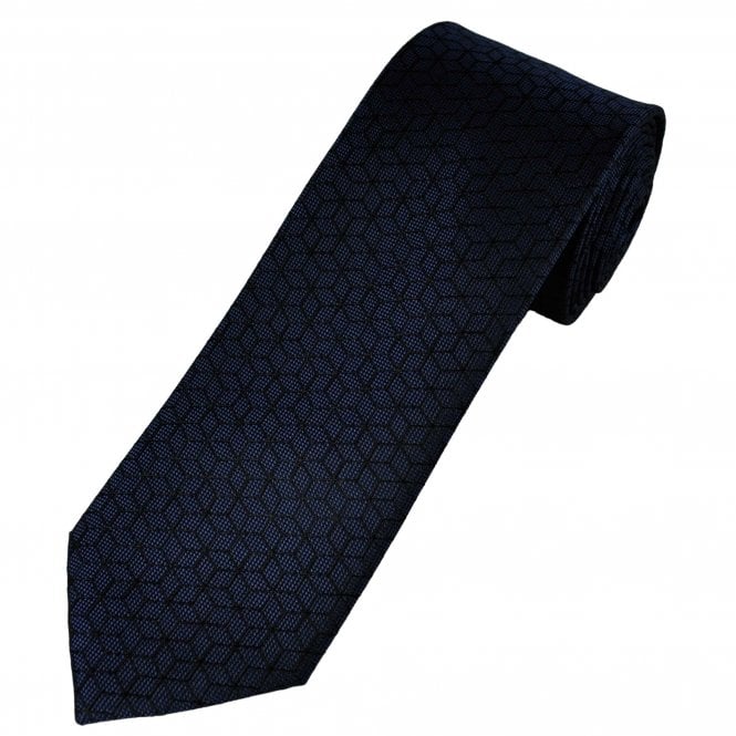 Tresanti Navy Blue & Black Cube Patterned Silk Designer Tie