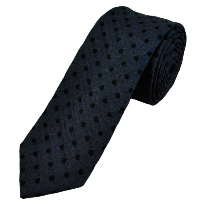 Tresanti Navy Blue & Black Polka Dot Wool Blend Men's Tie