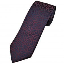 Tresanti Navy Blue & Burgundy Swirl Pattern Men's Designer Silk Tie
