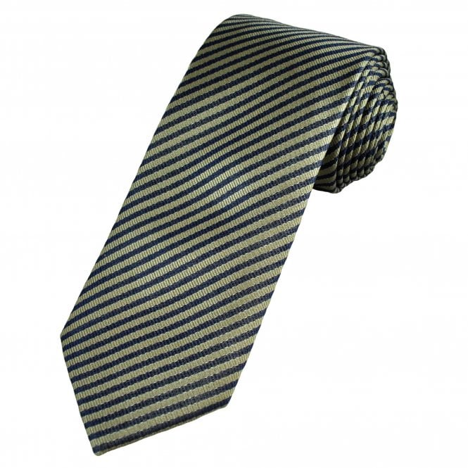 Tresanti Navy Blue & Camel Beige Striped Men's Silk Designer Tie