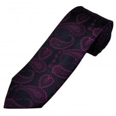 Tresanti Navy Blue & Cerise Pink Paisley Pattern Men's Silk Designer Tie