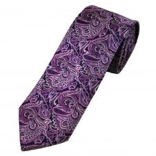 Tresanti Navy Blue, Fuchsia, Magenta Purple & White Paisley Pattern Luxury Men's Silk Tie