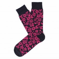 Tresanti Navy Blue & Fuchsia Pink Floral Pattern Combed Cotton Men's Socks