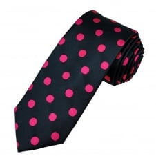 Tresanti Navy Blue & Fuchsia Pink Polka Dot Silk Men's Designer Tie