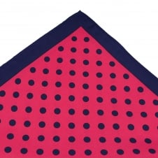Tresanti Navy Blue & Fuchsia Pink Polka Dot Silk Pocket Square Handkerchief