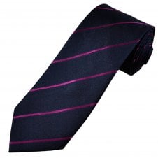 Tresanti Navy Blue & Fuchsia Pink Striped Men's Silk Designer Tie
